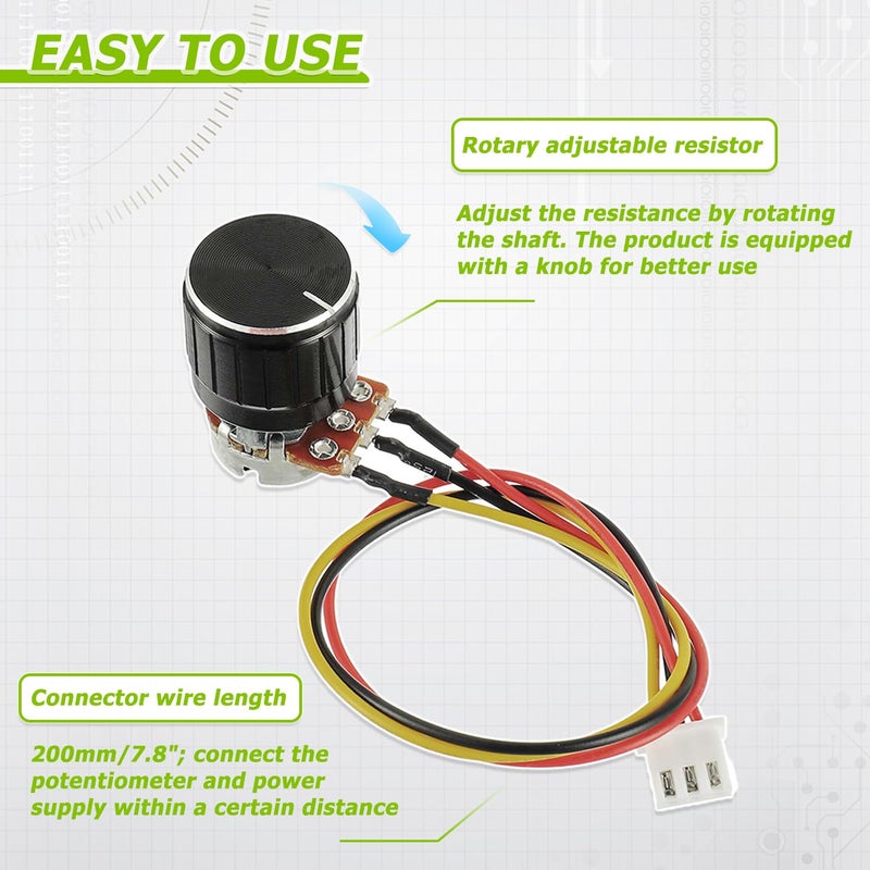 EPLZON 100K Ohm Linear Taper Rotary Potentiometer WH148 with XH2.54-3 Pin Connector Wire Cable and Black Knob Cover Cap(Pack of 5 Pcs) - Image 4